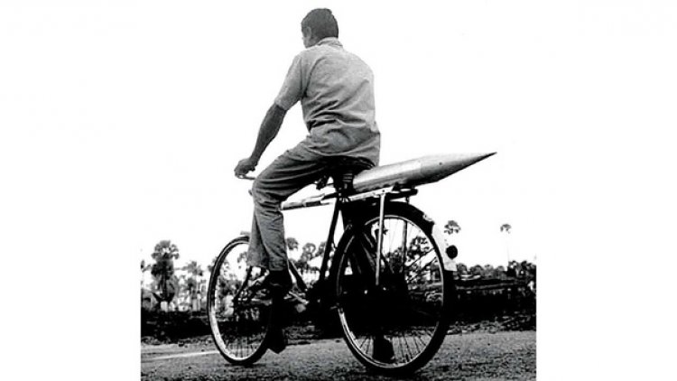 The first rocket was so thin and small that it was carried on a bicycle to the Thumba Launching Station in Thiruvananthapuram, Kerala.
